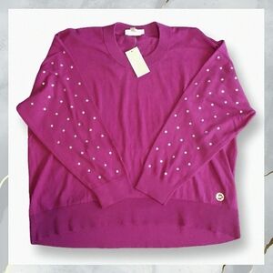 NWT! Michael Kors Rhinestone Embellished Sweater Women's Size XL DEEP FUCHSIA